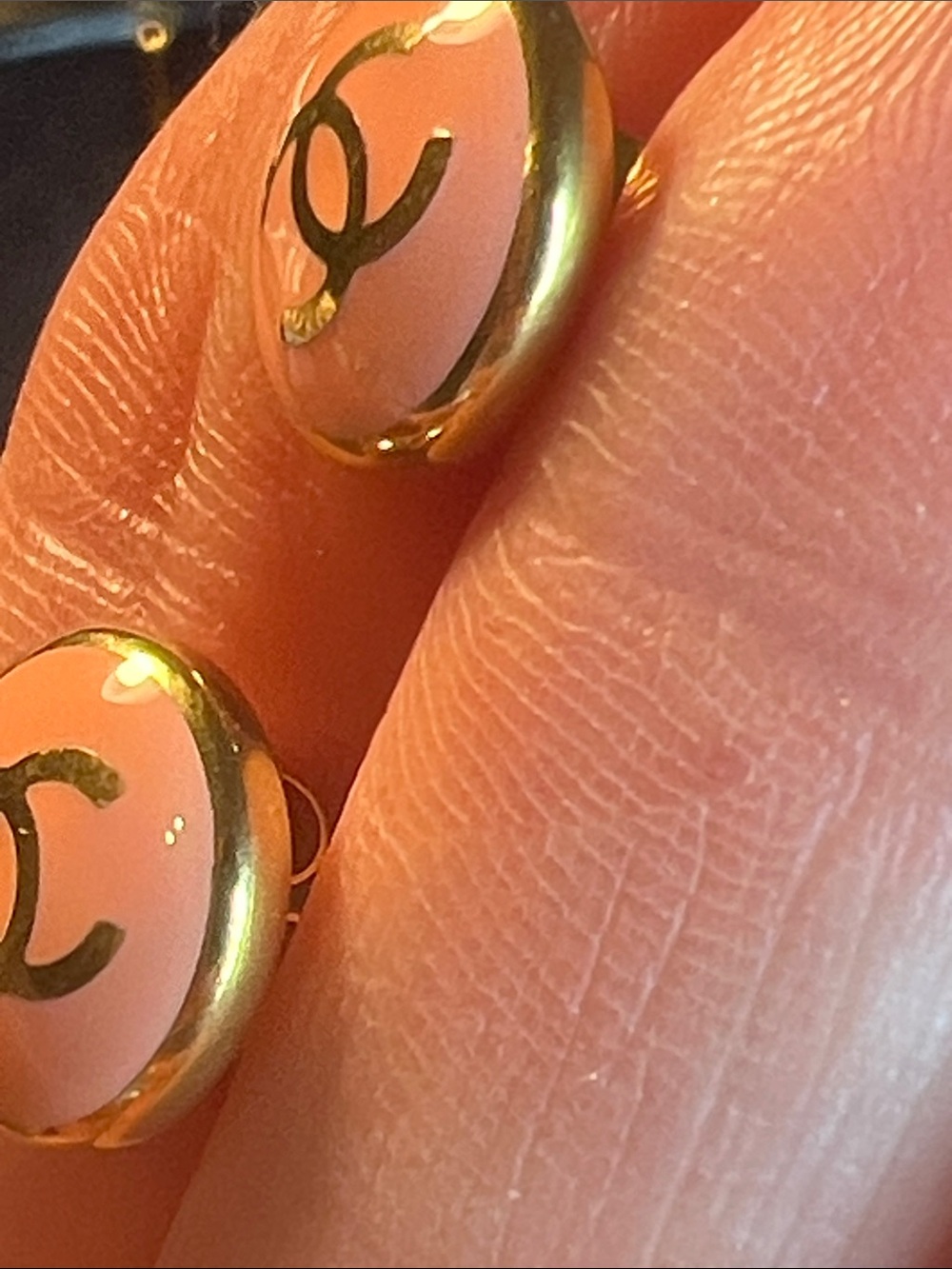 Pink Enamel C Logo Round Stud Earrings with Gold Trim - Picture 6 of 7